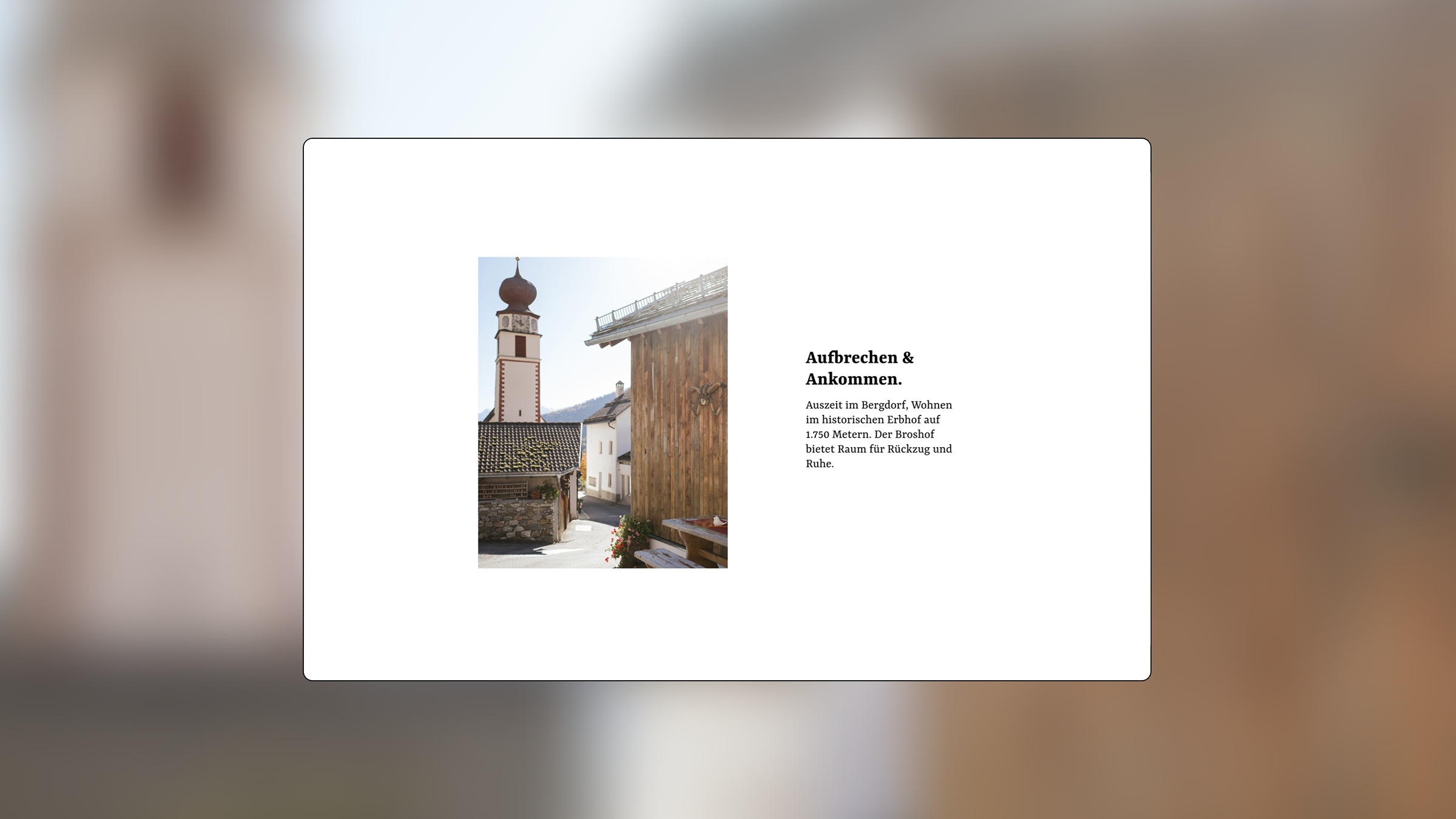 Startseite auf der Website der Ferienwohnungen Broshof mit Bild und Text-Element.