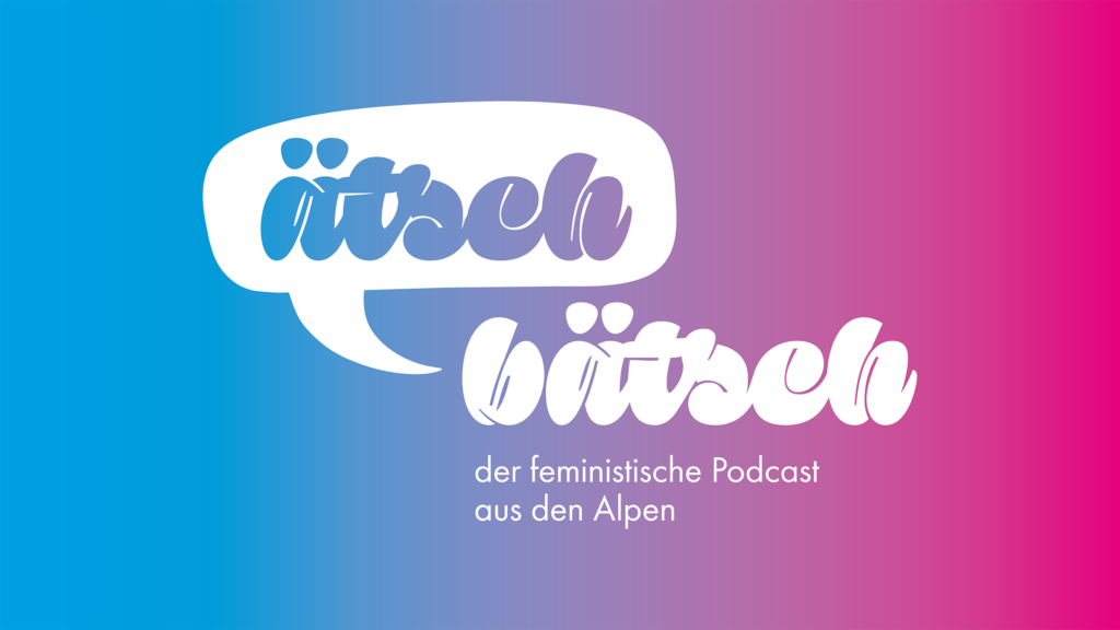 Blau-rosa Farbverlauf mit weißem Logo von ätsch bätsch, dem feministischen Podcast aus den Alpen.