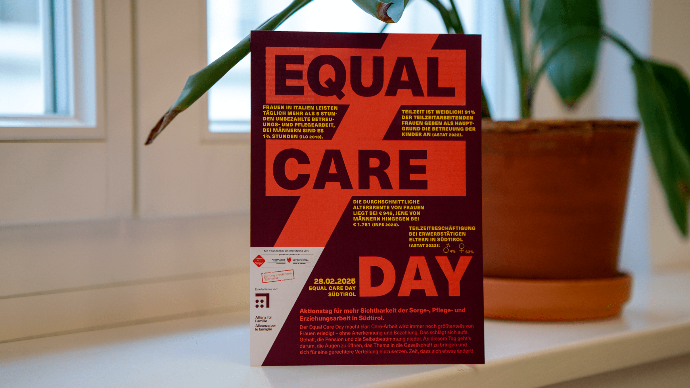 Flyer für den Equal Care Day 2025 mit Fair-Care-Check – gestaltet von i-kiu design.